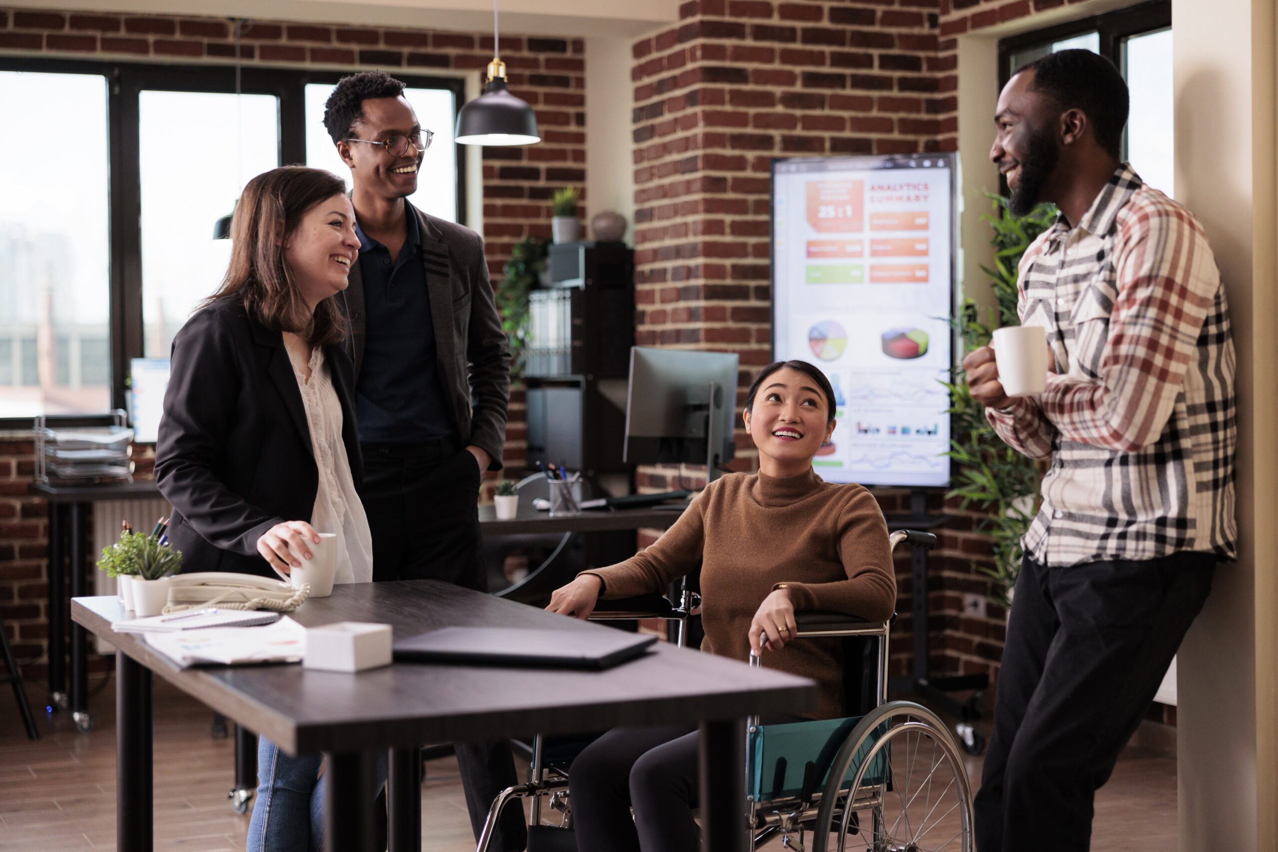 An image of employees enjoying a break together